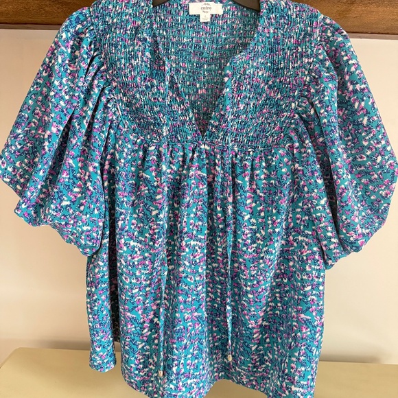 Teal Green Bubble Sleeve Blouse - Picture 3 of 6